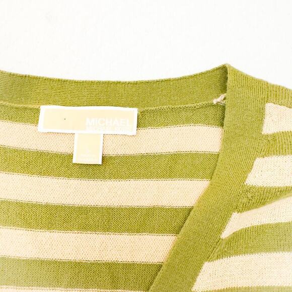 Michael Kors Striped Button Down Cardigan Sweater Long Sleeve Size Large - Picture 2 of 5